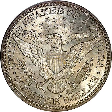 1901-O Barber quarter showing O mint mark below the eagle, New Orleans semi-key date